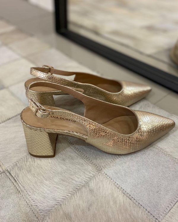 Scarpin Couro Snake Dourado