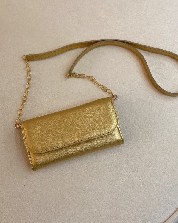 Bolsa Tiracolo em Couro Dourada
