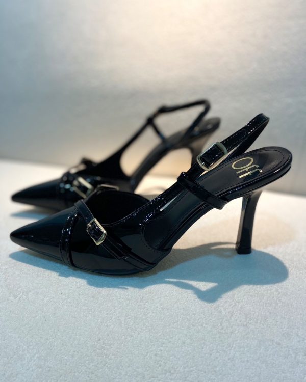 Scarpin Verniz Preto Slingback Salto Alto