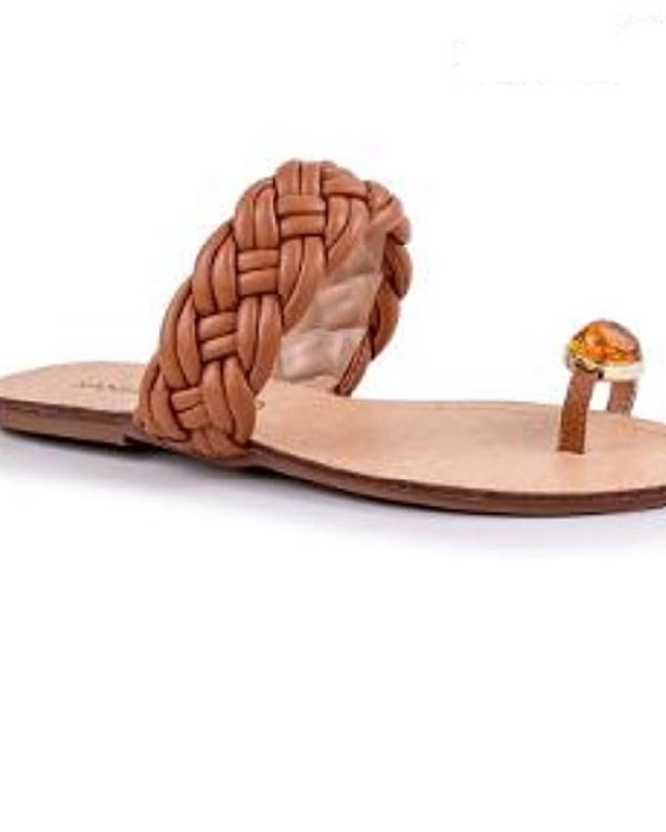 Rasteira Caramelo Couro com Pedra