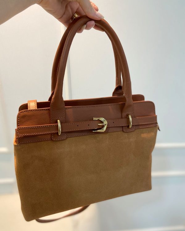Bolsa Couro Camurça Caramelo