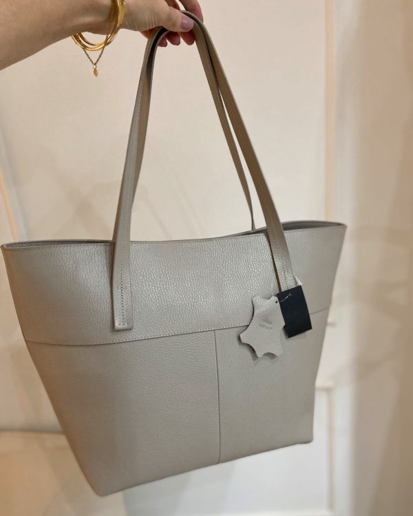 Bolsa Tote Média Couro Bege