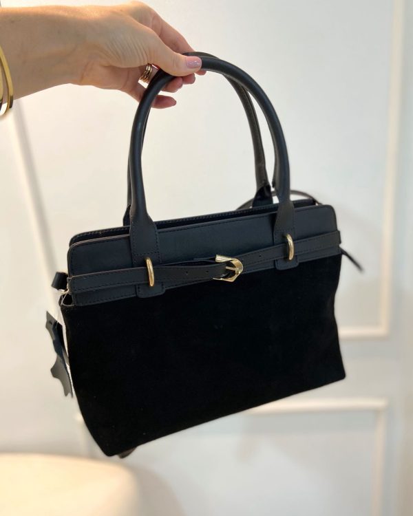 Bolsa Couro Camurça Preta