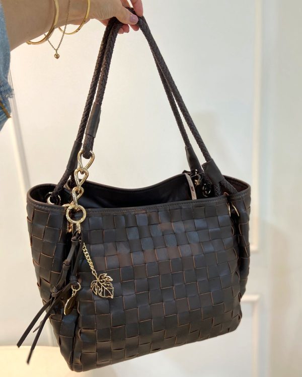 Bolsa Couro Marrom Tressê