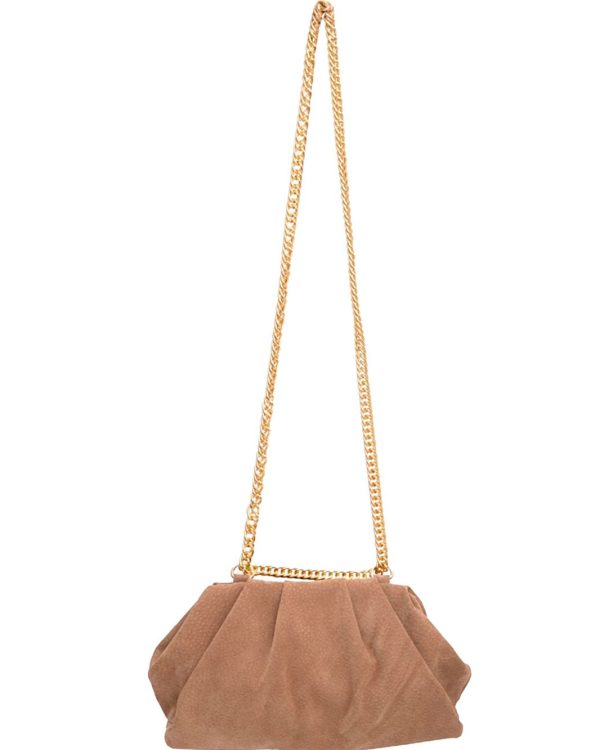 Bolsa Couro Camurça Caramelo com Corrente