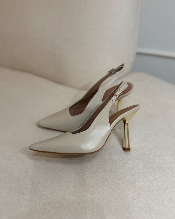 Scarpin Slingback Couro Off White