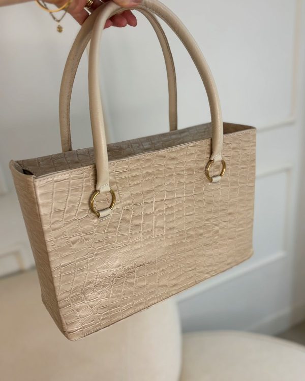 Bolsa Sara Couro Croco Off White