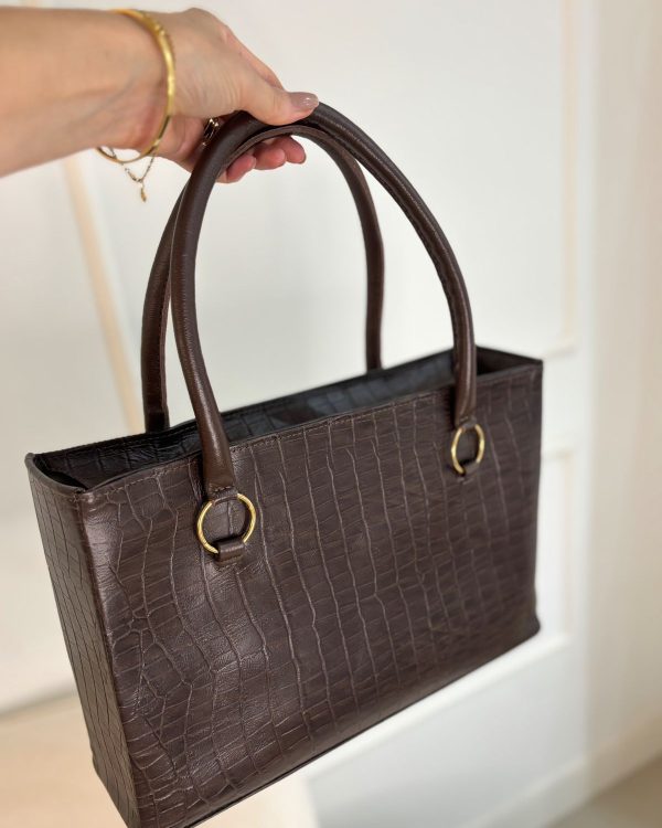 Bolsa Sara Couro Croco Marrom