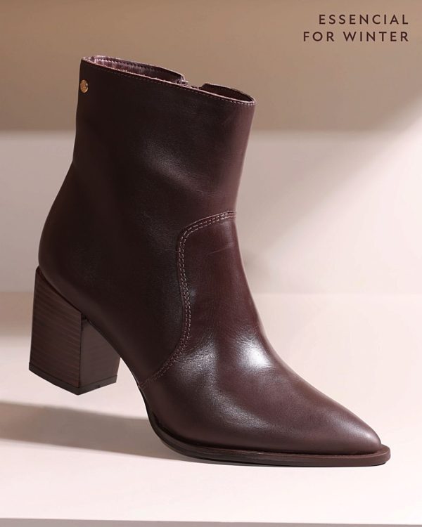 Bota Couro Marrom Salto Bloco